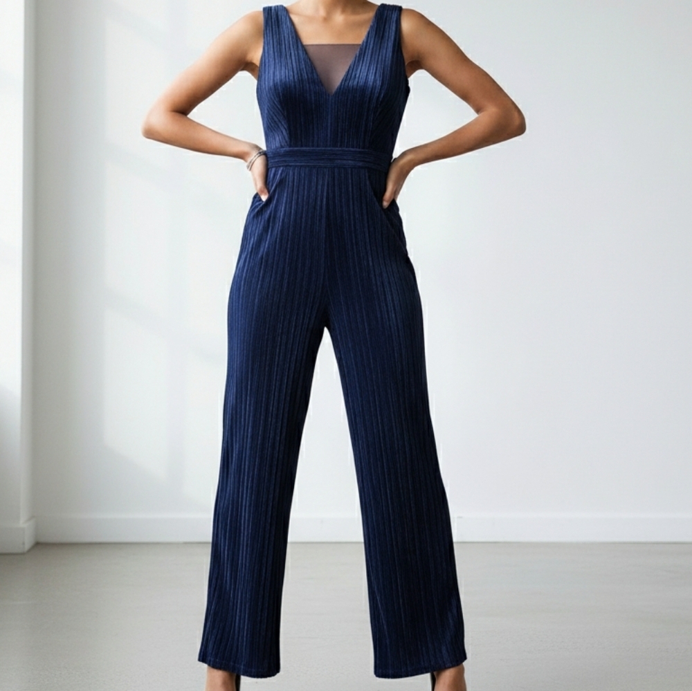 Gianni Bini Pleated V-Neckline Sleeveless Jumpsuit